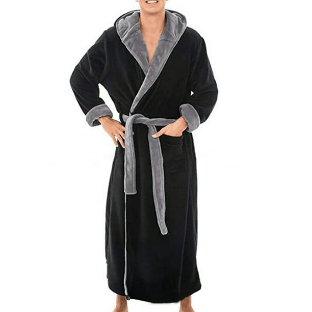 Men's Bath Robe Coat Hooded Bathrobe Cloak Soft Winter Warm fleece Dressing Gown